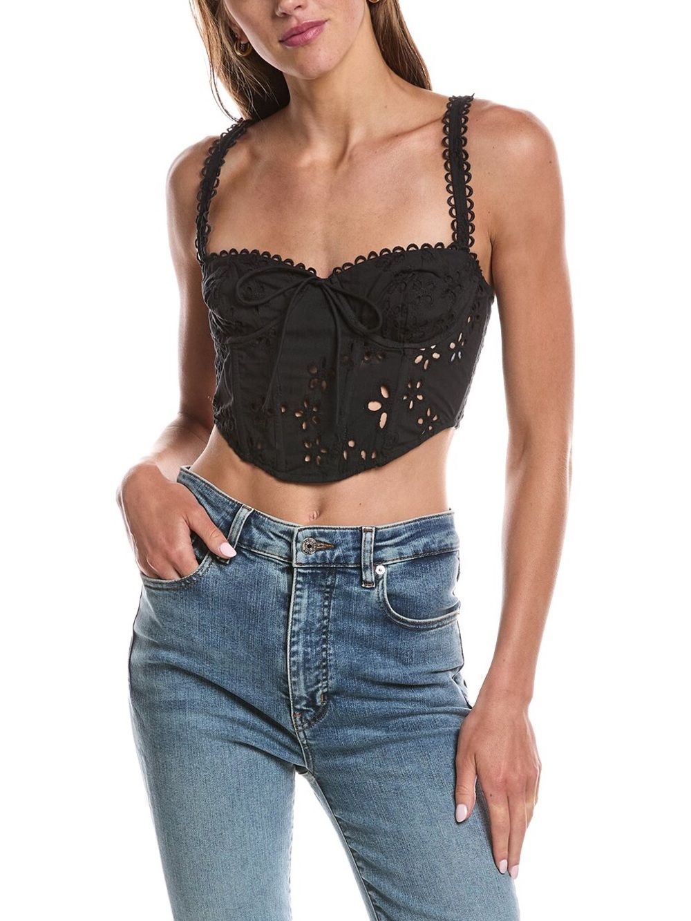 For Love & Lemons Sammie Black Eyelet Corset Crop Top Size S